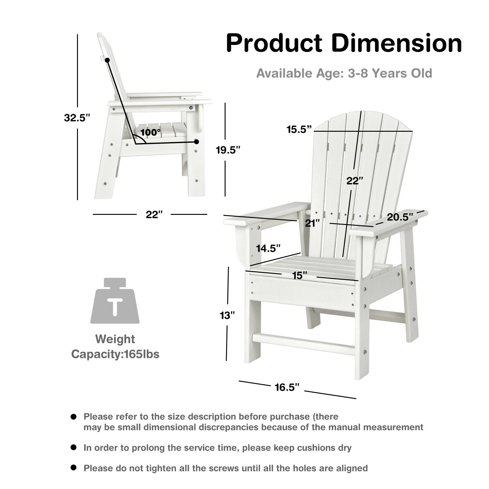 Patio Kids' Adirondack Chair with Ergonomic Backrest, White Kids Chairs & Seating at Gallery Canada
