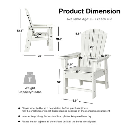 Patio Kids' Adirondack Chair with Ergonomic Backrest, White Kids Chairs & Seating at Gallery Canada