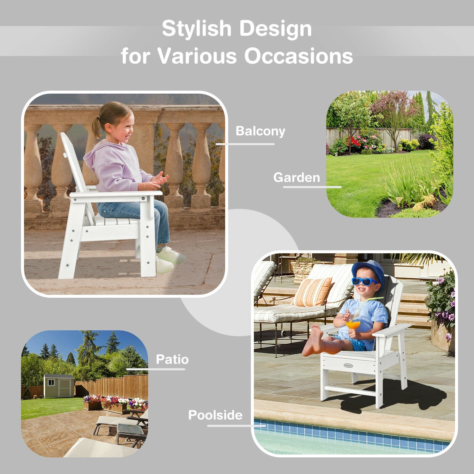 Patio Kids' Adirondack Chair with Ergonomic Backrest, White Kids Chairs & Seating at Gallery Canada