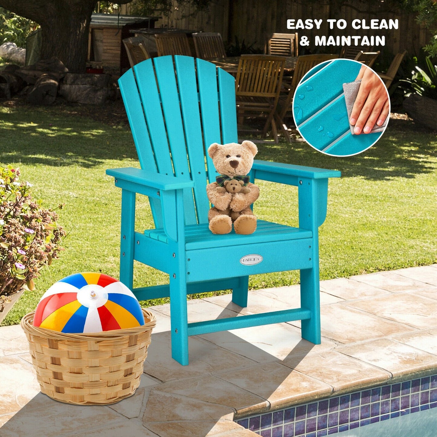 Patio Kids' Adirondack Chair with Ergonomic Backrest, Turquoise - Gallery Canada
