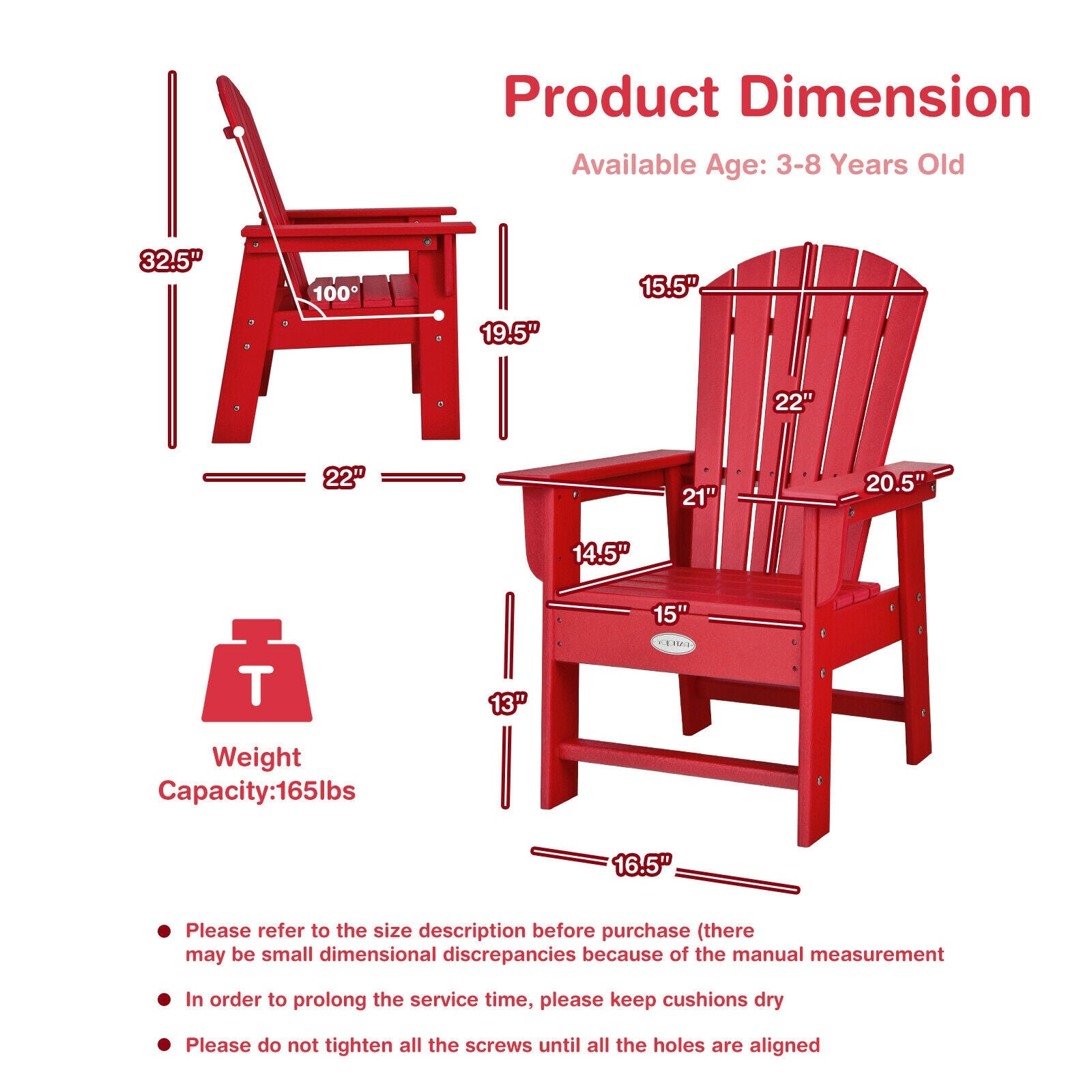 Kids Adirondack Chair, Ergonomic Backrest, Red Kids Chairs & Seating at Gallery Canada