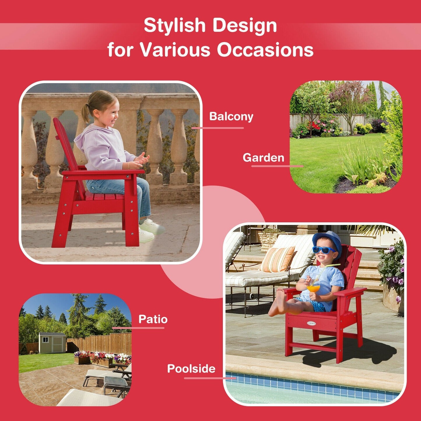 Patio Kids' Adirondack Chair with Ergonomic Backrest, Red - Gallery Canada