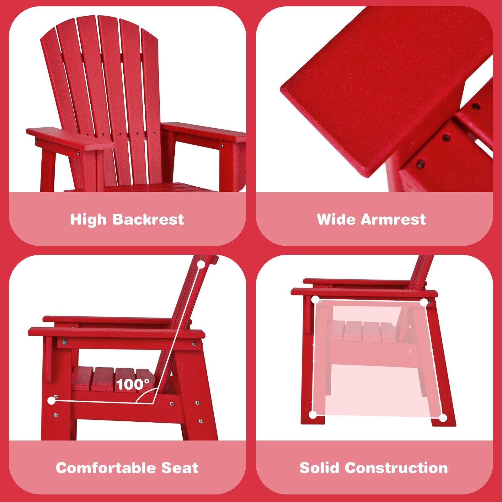 Kids Adirondack Chair, Ergonomic Backrest, Red Kids Chairs & Seating at Gallery Canada