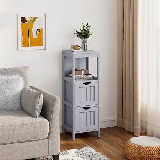 Bathroom Floor Storage Cabinet with 2 Drawers for Small Space, Gray - Gallery Canada