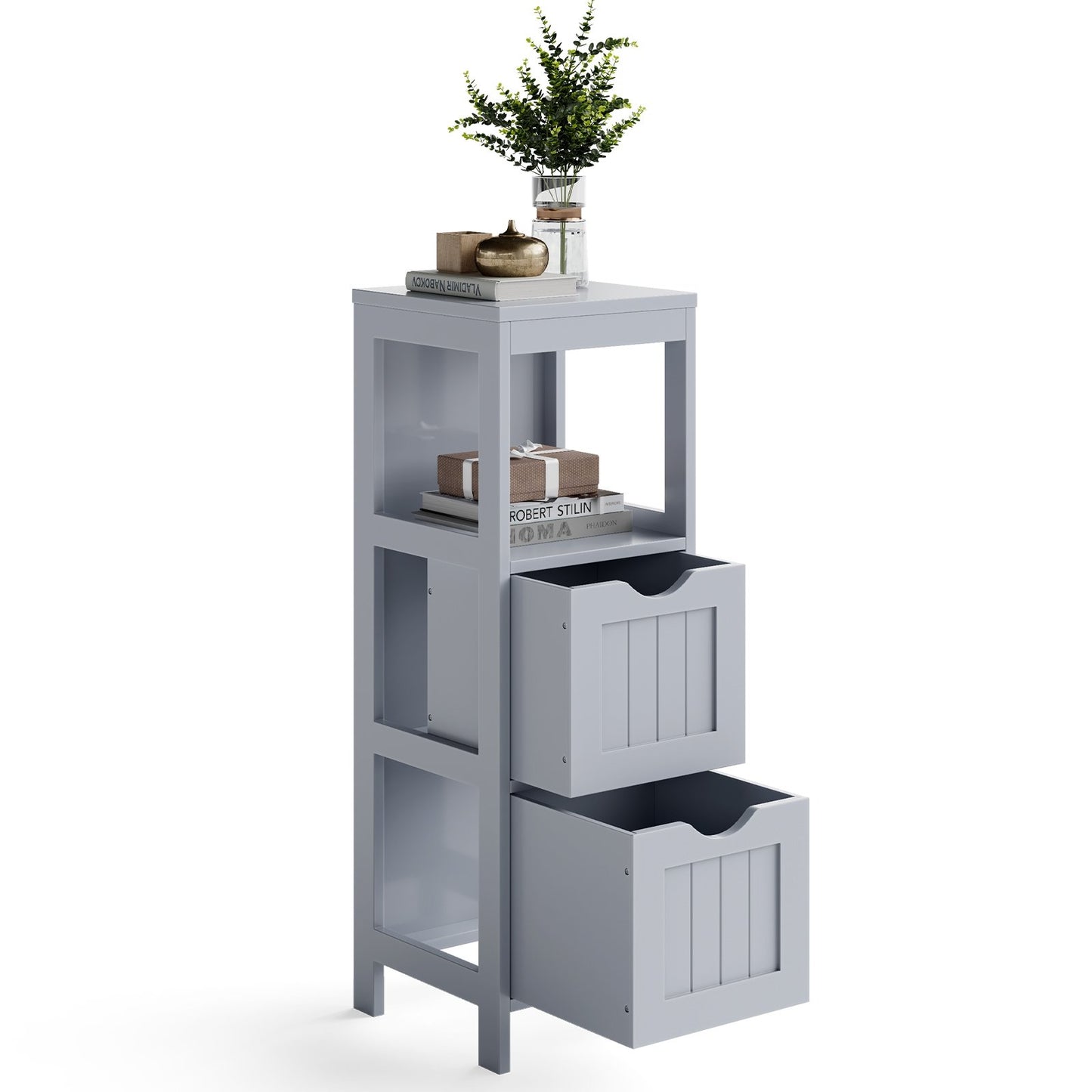 Bathroom Floor Storage Cabinet with 2 Drawers for Small Space, Gray - Gallery Canada