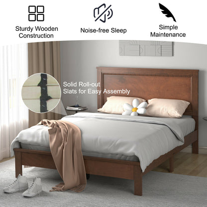 Full Size Platform Slat Bed Frame, High Headboard, Walnut Simple Bed Frame at Gallery Canada