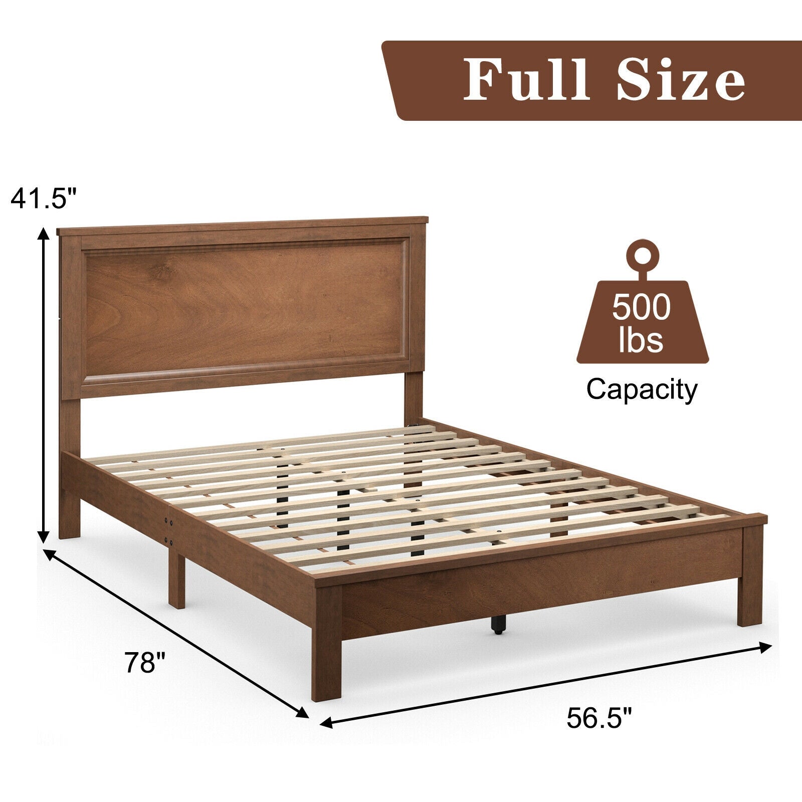 Full Size Platform Slat Bed Frame, High Headboard, Walnut Simple Bed Frame at Gallery Canada