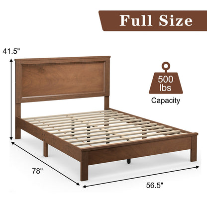 Full Size Platform Slat Bed Frame, High Headboard, Walnut Simple Bed Frame at Gallery Canada