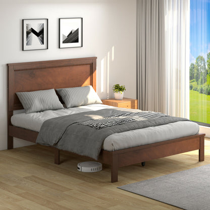 Full Size Platform Slat Bed Frame, High Headboard, Walnut Simple Bed Frame at Gallery Canada