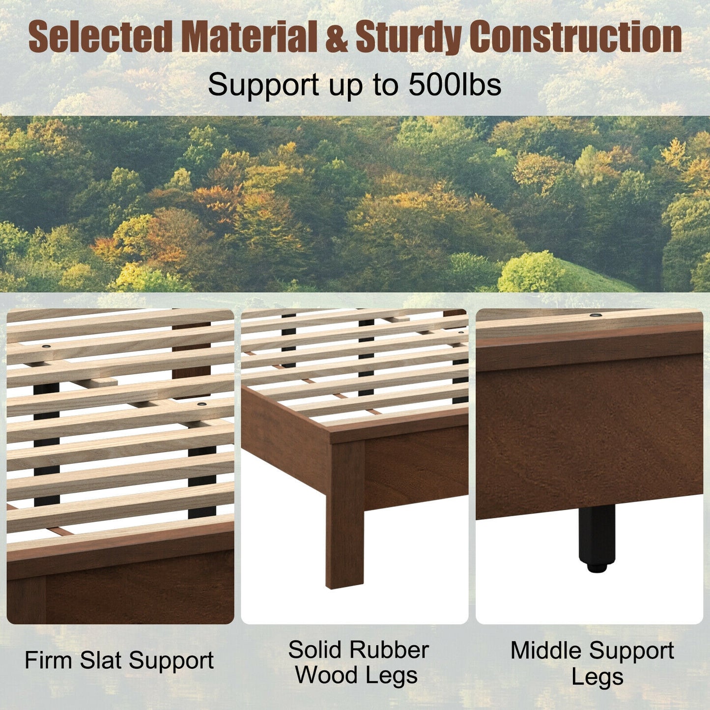 Full Size Platform Slat Bed Frame, High Headboard, Walnut Simple Bed Frame at Gallery Canada