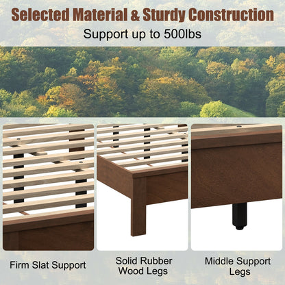 Full Size Platform Slat Bed Frame, High Headboard, Walnut Simple Bed Frame at Gallery Canada