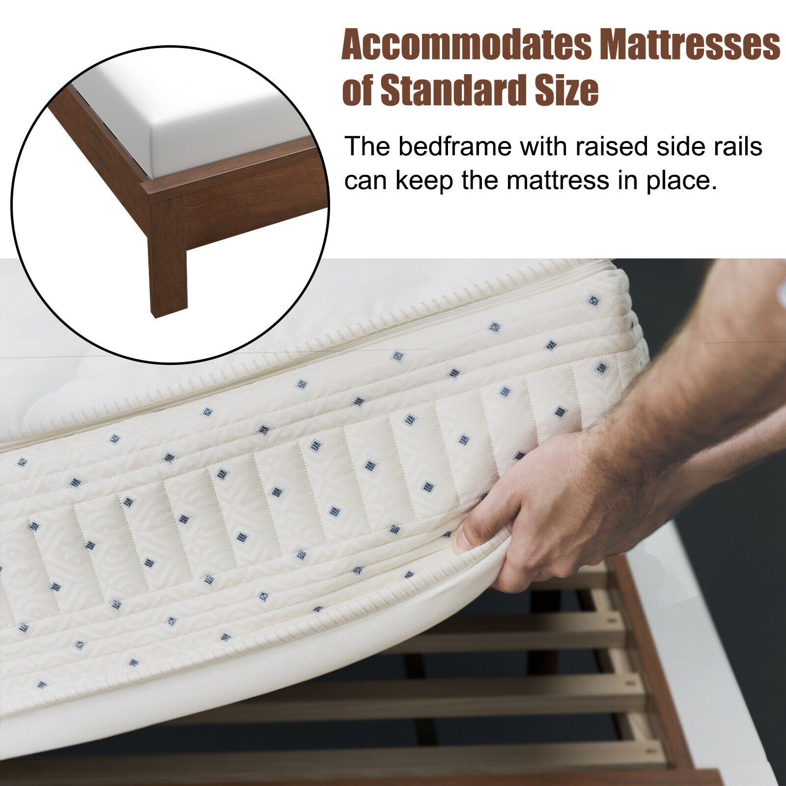 Full Size Platform Slat Bed Frame, High Headboard, Walnut Simple Bed Frame at Gallery Canada