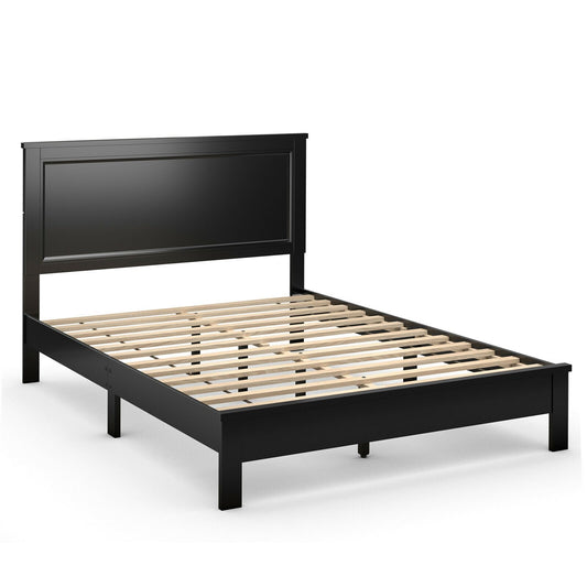 Queen Size Bed Frame Platform Slat High Headboard Bedroom with Rubber Wood Leg, Black - Gallery Canada