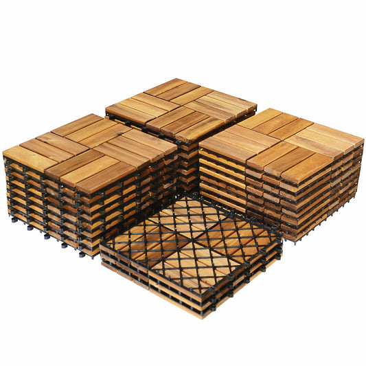 27 Pieces Acacia Wood Interlocking Patio Deck Tile, Natural Decorative Fencing & Flooring Natural at Gallery Canada
