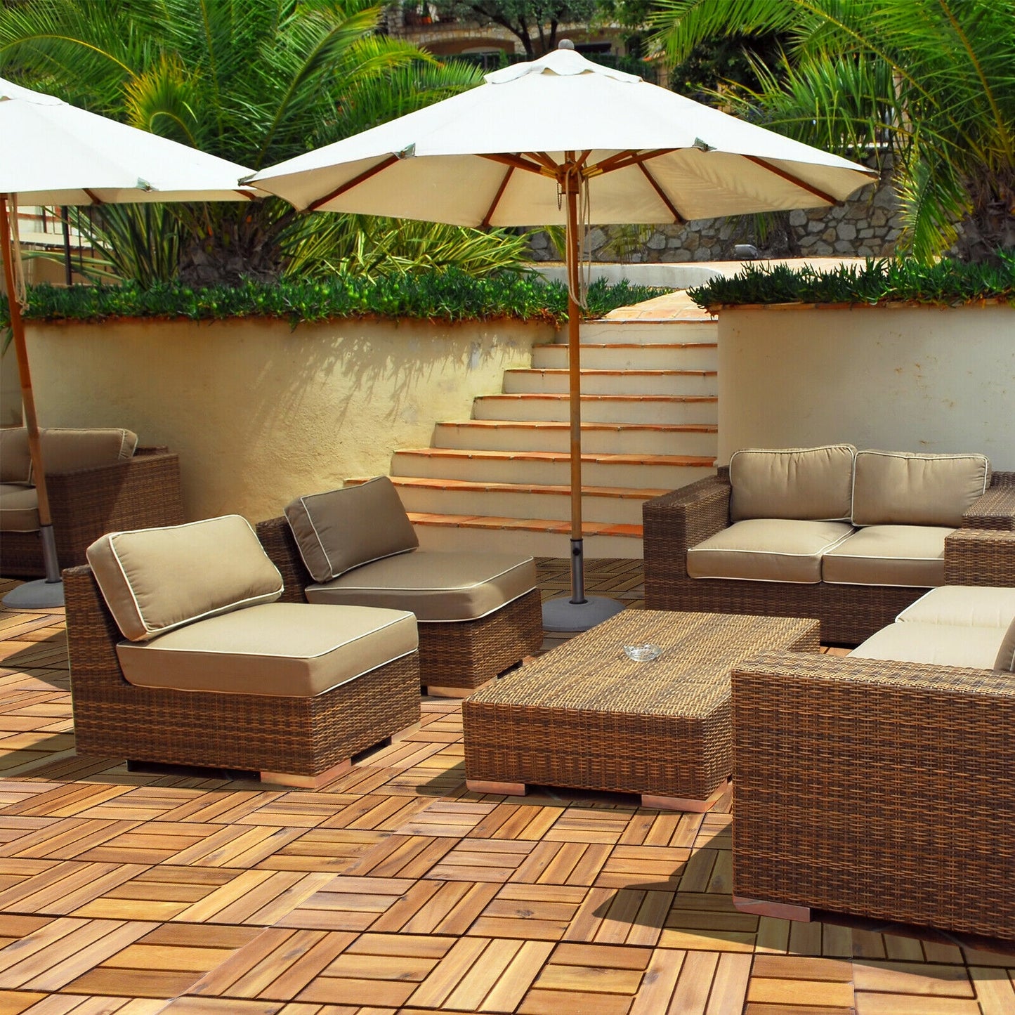 27 Pieces Acacia Wood Interlocking Patio Deck Tile, Natural Decorative Fencing & Flooring at Gallery Canada