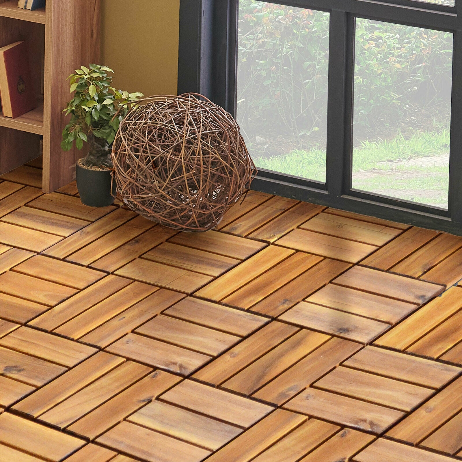27 Pieces Acacia Wood Interlocking Patio Deck Tile, Natural Decorative Fencing & Flooring at Gallery Canada