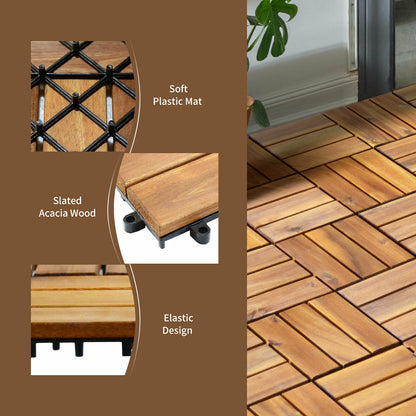 27 Pieces Acacia Wood Interlocking Patio Deck Tile, Natural Decorative Fencing & Flooring at Gallery Canada