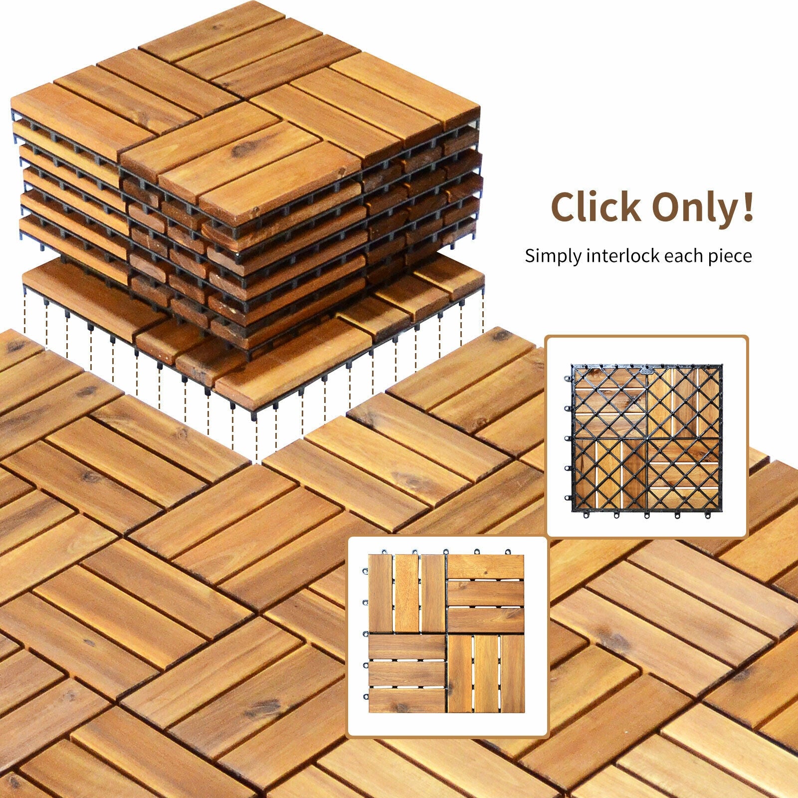 27 Pieces Acacia Wood Interlocking Patio Deck Tile, Natural Decorative Fencing & Flooring at Gallery Canada