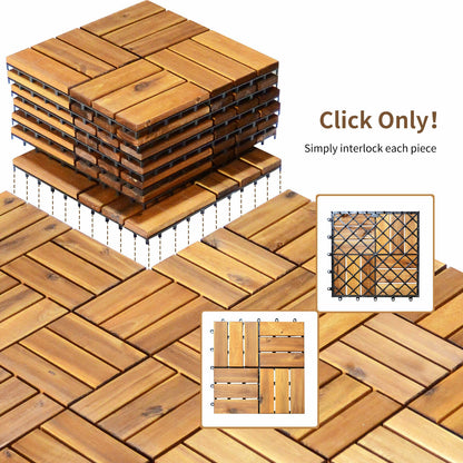 27 Pieces Acacia Wood Interlocking Patio Deck Tile, Natural Decorative Fencing & Flooring at Gallery Canada