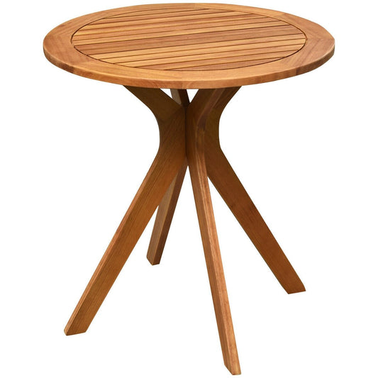 27 Inch Outdoor Round Solid Wood Coffee Side Bistro Table, Brown Patio Dining Tables Brown at Gallery Canada