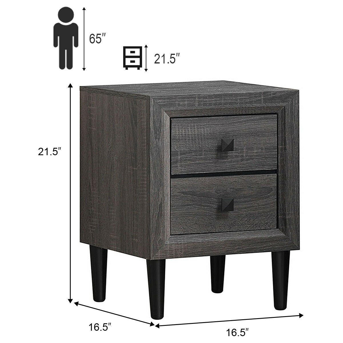 Multipurpose Retro Bedside Nightstand with 2 Drawers , Gray - Gallery Canada