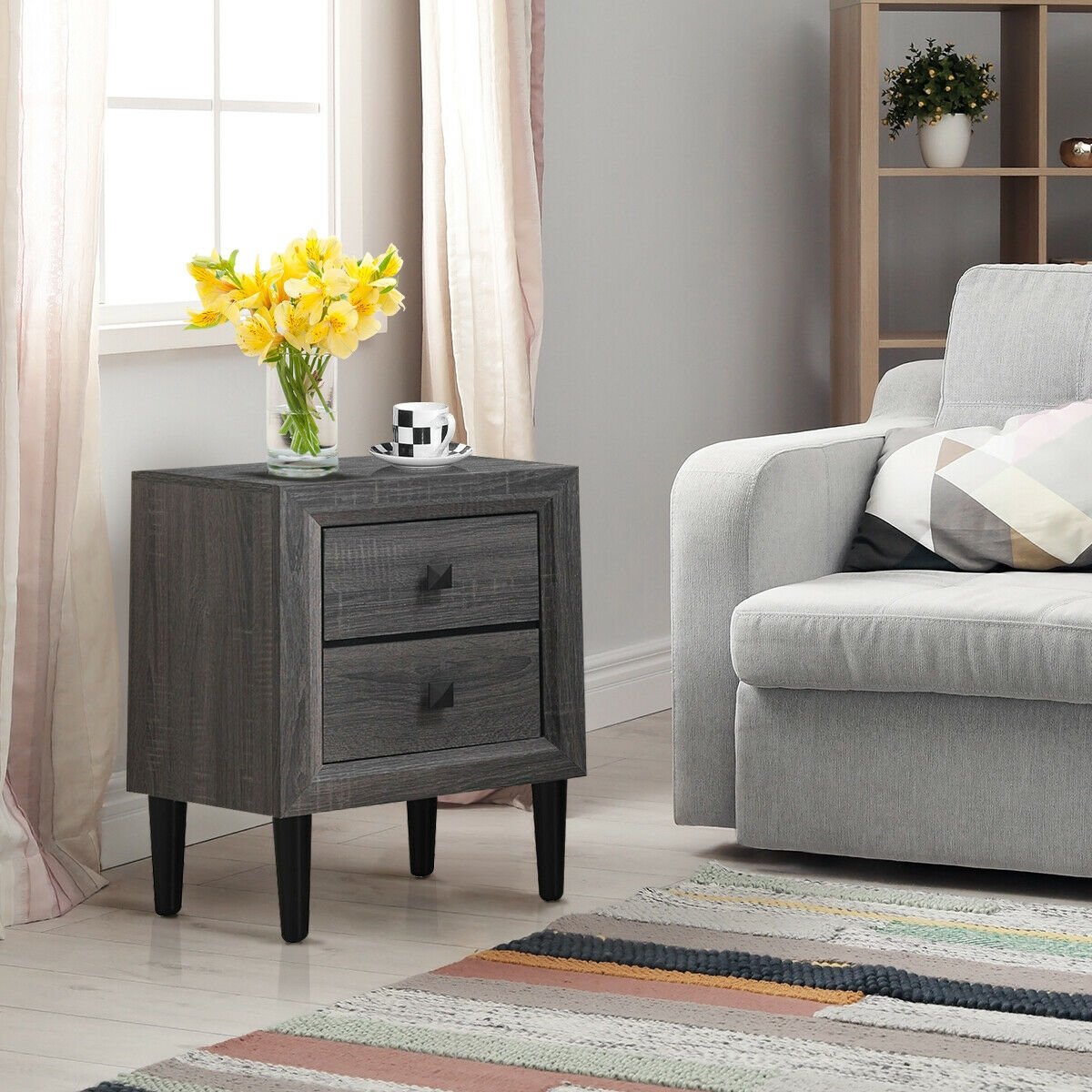 Multipurpose Retro Bedside Nightstand with 2 Drawers , Gray - Gallery Canada