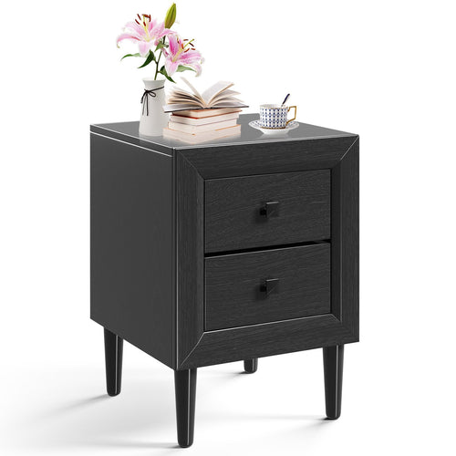 Multipurpose Retro Bedside Nightstand/ End Table with 2 Drawers, Black