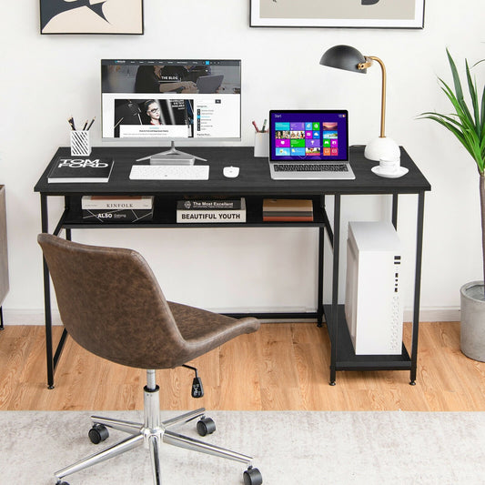 55 Inch Computer Desk with Power Outlets and USB Ports for Home and Office, Black - Gallery Canada
