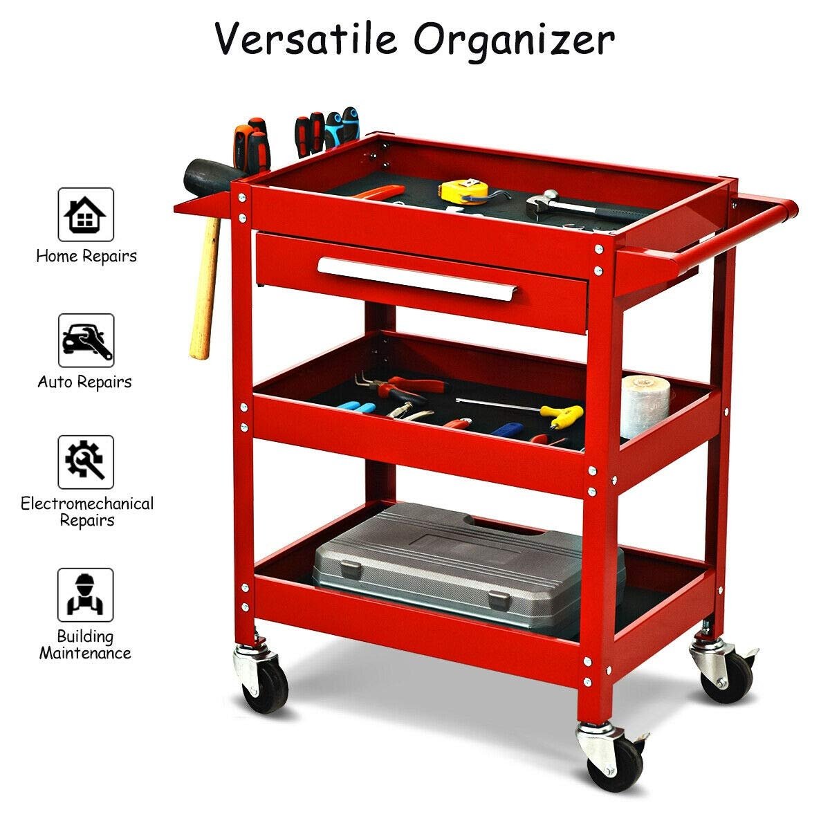 Rolling Tool Cart Mechanic Cabinet Storage ToolBox Organizer with Drawer, Red - Gallery Canada