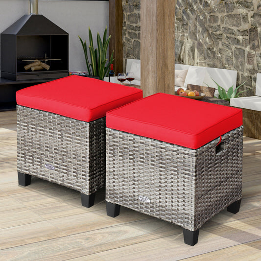 2PCS Patio Rattan Wicker Ottoman Seat with Removable Cushions, Red Outdoor Seating & Patio Chairs Red at Gallery Canada