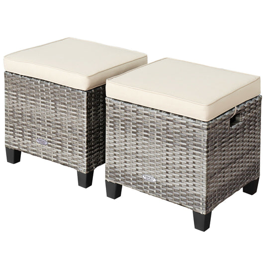 Patio Rattan Ottoman Seat With Removable Cushions, 2 Pieces, Beige Outdoor Seating & Patio Chairs Beige at Gallery Canada
