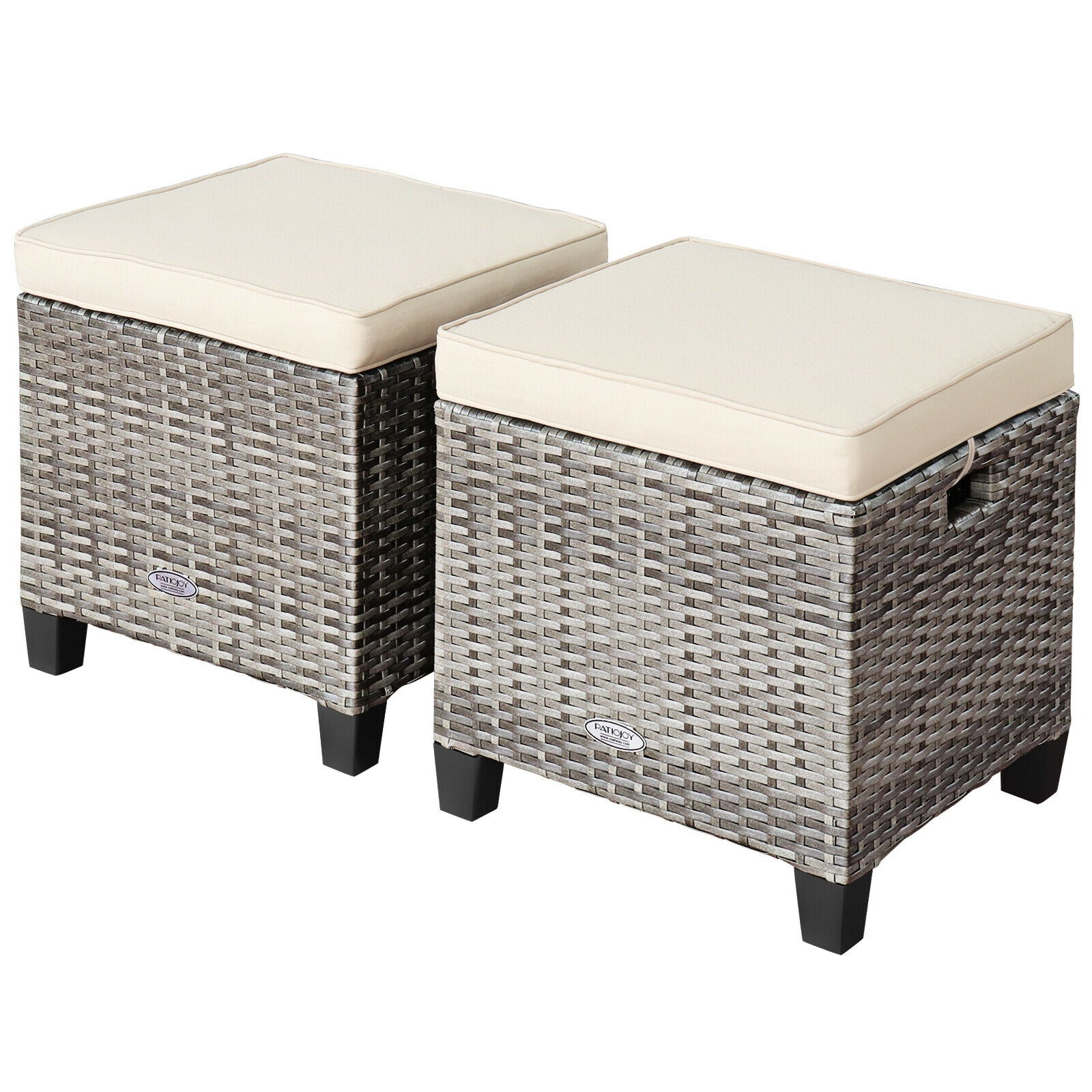 Patio Rattan Ottoman Seat With Removable Cushions, 2 Pieces, Beige Outdoor Seating & Patio Chairs Beige at Gallery Canada