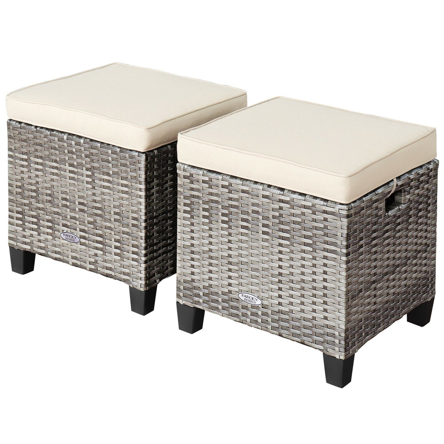 Patio Rattan Ottoman Seat With Removable Cushions, 2 Pieces, Beige Outdoor Seating & Patio Chairs Beige at Gallery Canada