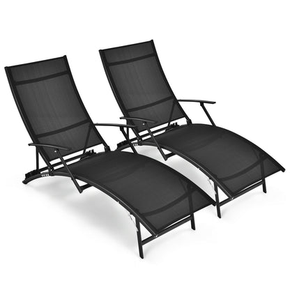 Patio Folding Stackable Lounge Chair Chaise, Black