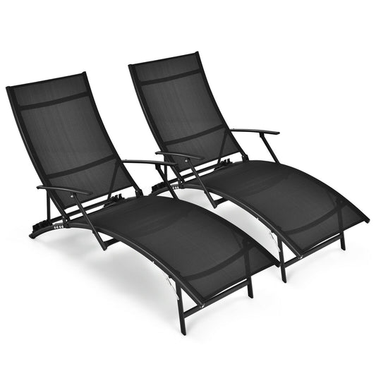 Patio Folding Stackable Lounge Chair Chaise, Black