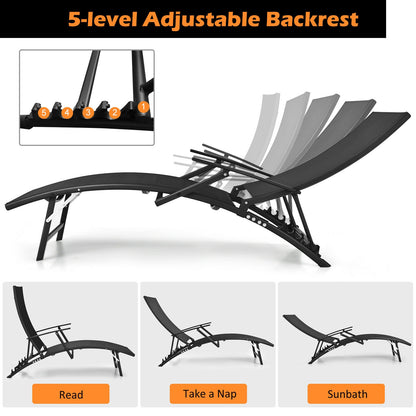 2 Pieces Patio Folding Stackable Lounge Chair Chaise with Armrest, Black Outdoor Chaise Lounges at Gallery Canada