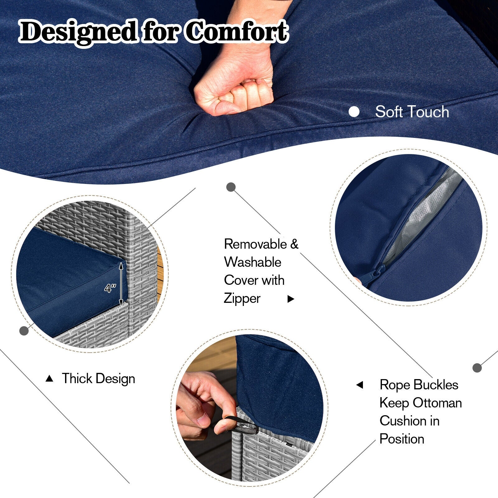 8 Pieces Patio Rattan Furniture Set with Storage Waterproof Cover and Cushion, Navy Outdoor Sectionals at Gallery Canada