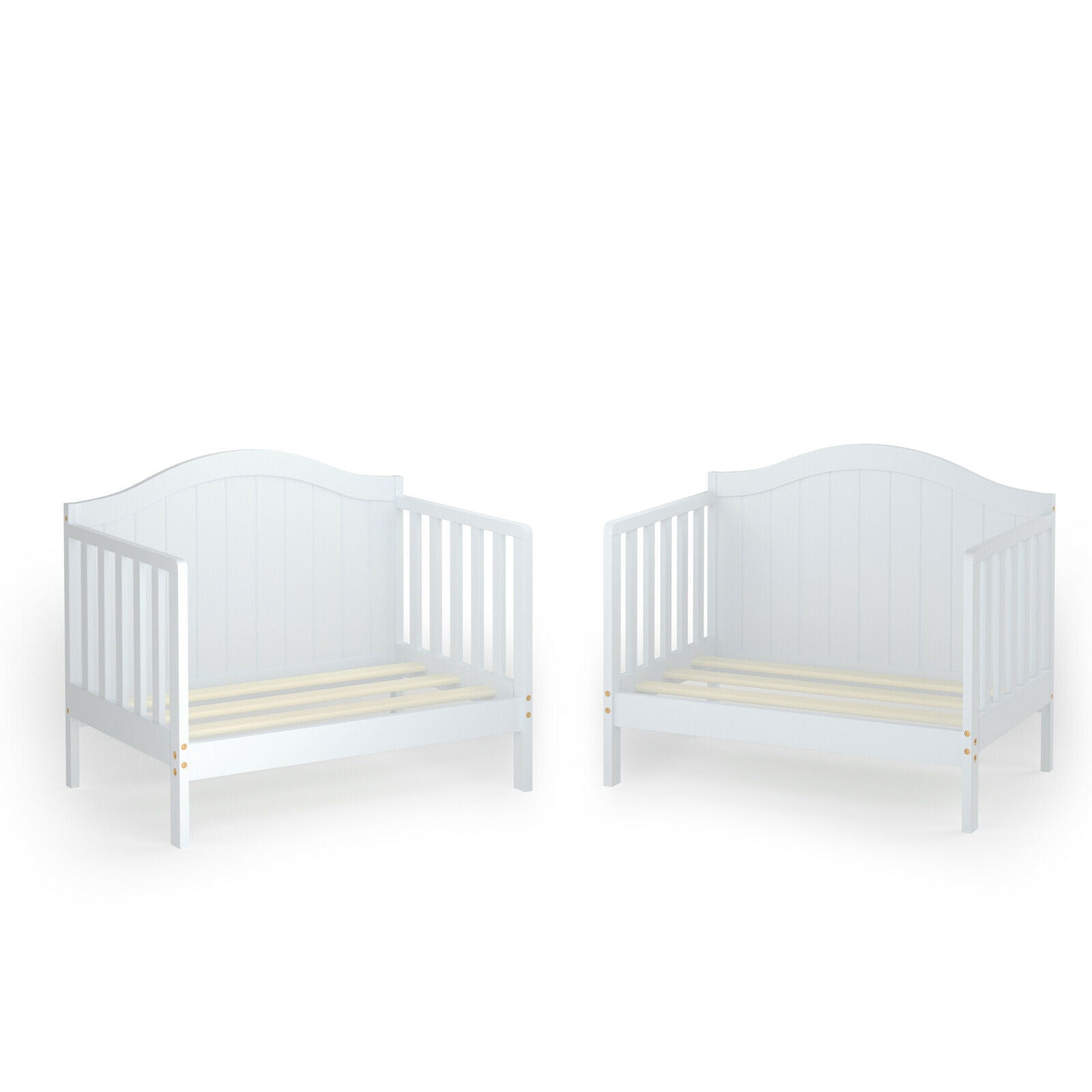 2-in-1 Classic Convertible Wooden Toddler Bed with 2 Side Guardrails for Extra Safety, White Toddler Beds at Gallery Canada