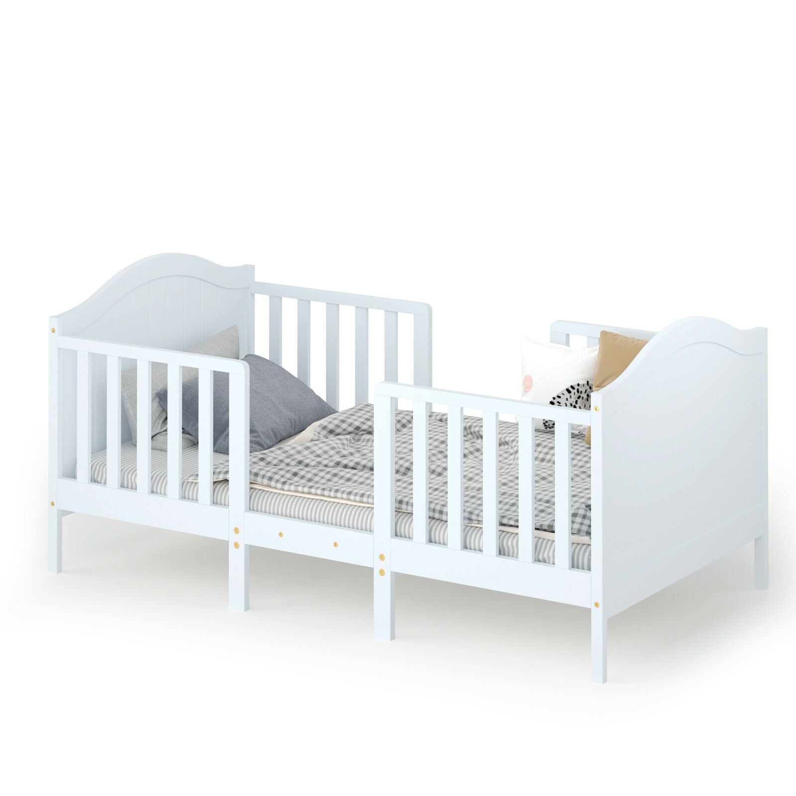 2-in-1 Classic Convertible Wooden Toddler Bed with 2 Side Guardrails for Extra Safety, White Toddler Beds White at Gallery Canada