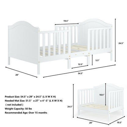 2-in-1 Classic Convertible Wooden Toddler Bed with 2 Side Guardrails for Extra Safety, White Toddler Beds at Gallery Canada