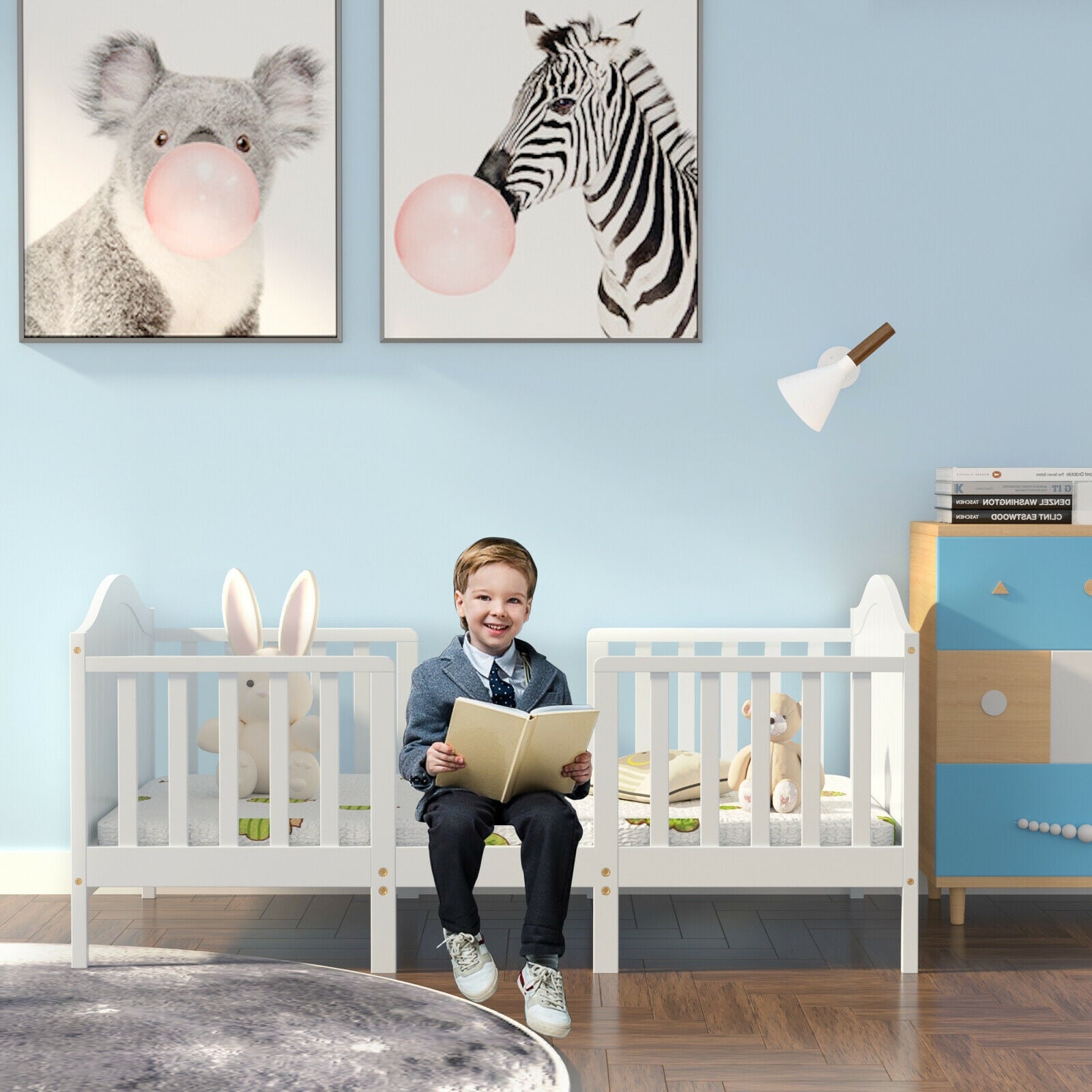 2-in-1 Classic Convertible Wooden Toddler Bed with 2 Side Guardrails for Extra Safety, White Toddler Beds at Gallery Canada