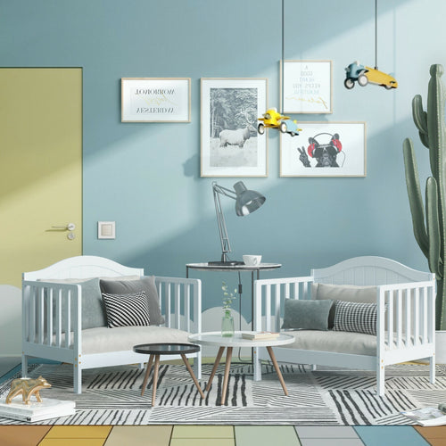 2-in-1 Classic Convertible Wooden Toddler Bed with 2 Side Guardrails for Extra Safety, White