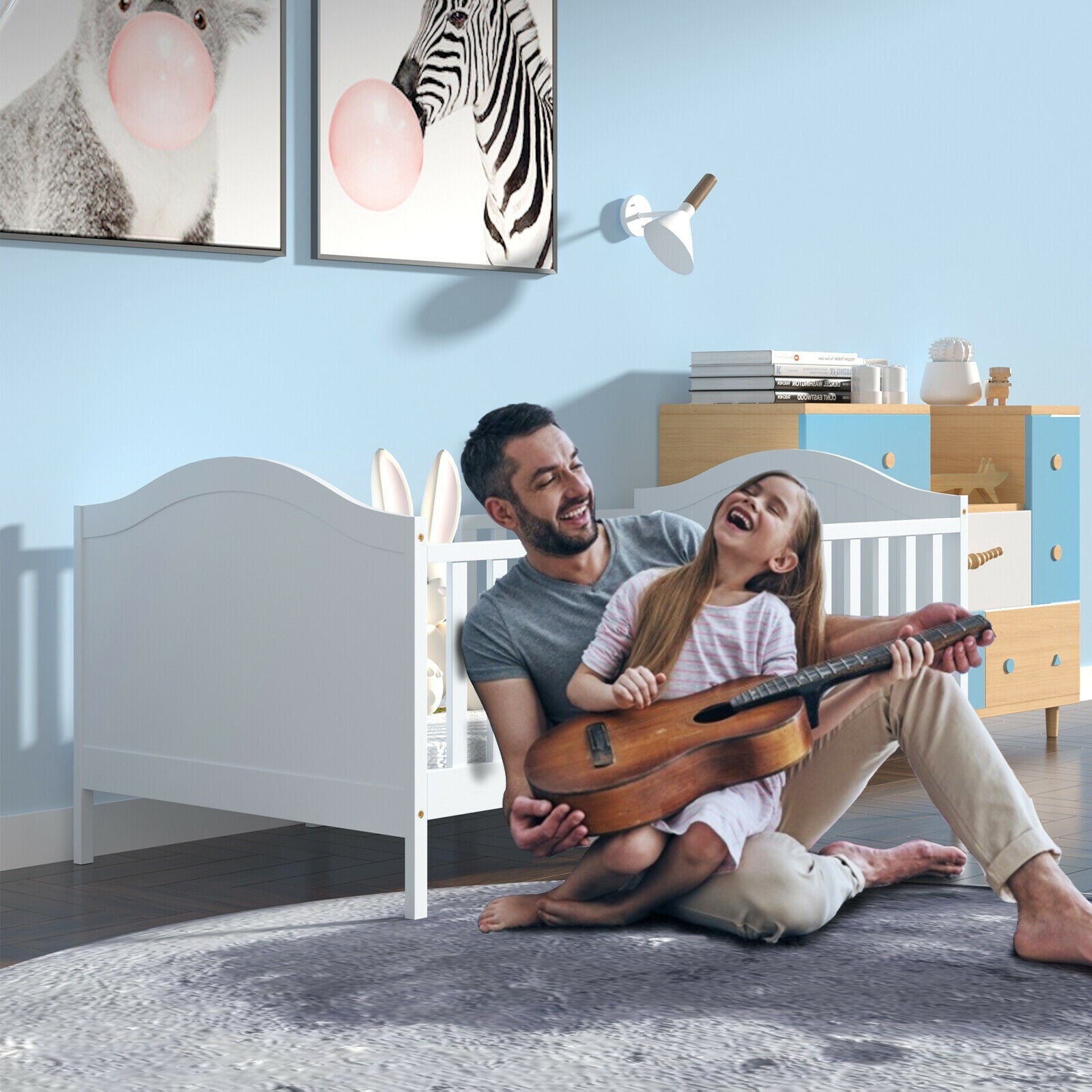 2-in-1 Classic Convertible Wooden Toddler Bed with 2 Side Guardrails for Extra Safety, White Toddler Beds at Gallery Canada