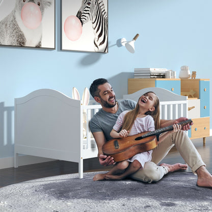 2-in-1 Classic Convertible Wooden Toddler Bed with 2 Side Guardrails for Extra Safety, White Toddler Beds at Gallery Canada