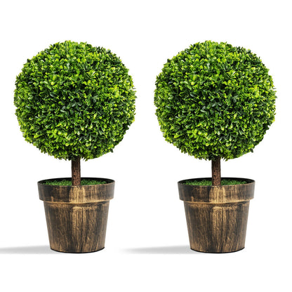 2 Pieces 24 Inch Artificial Boxwood Topiary Ball Tree for House and Office, Green Faux Plants Green at Gallery Canada