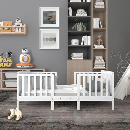 2-in-1 Convertible Kids Wooden Bedroom Furniture with Guardrails, White Toddler Beds at Gallery Canada