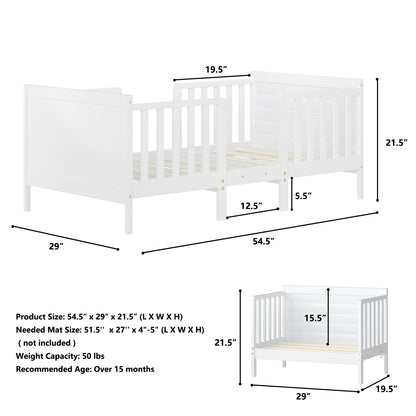 2-in-1 Convertible Kids Wooden Bedroom Furniture with Guardrails, White Toddler Beds at Gallery Canada