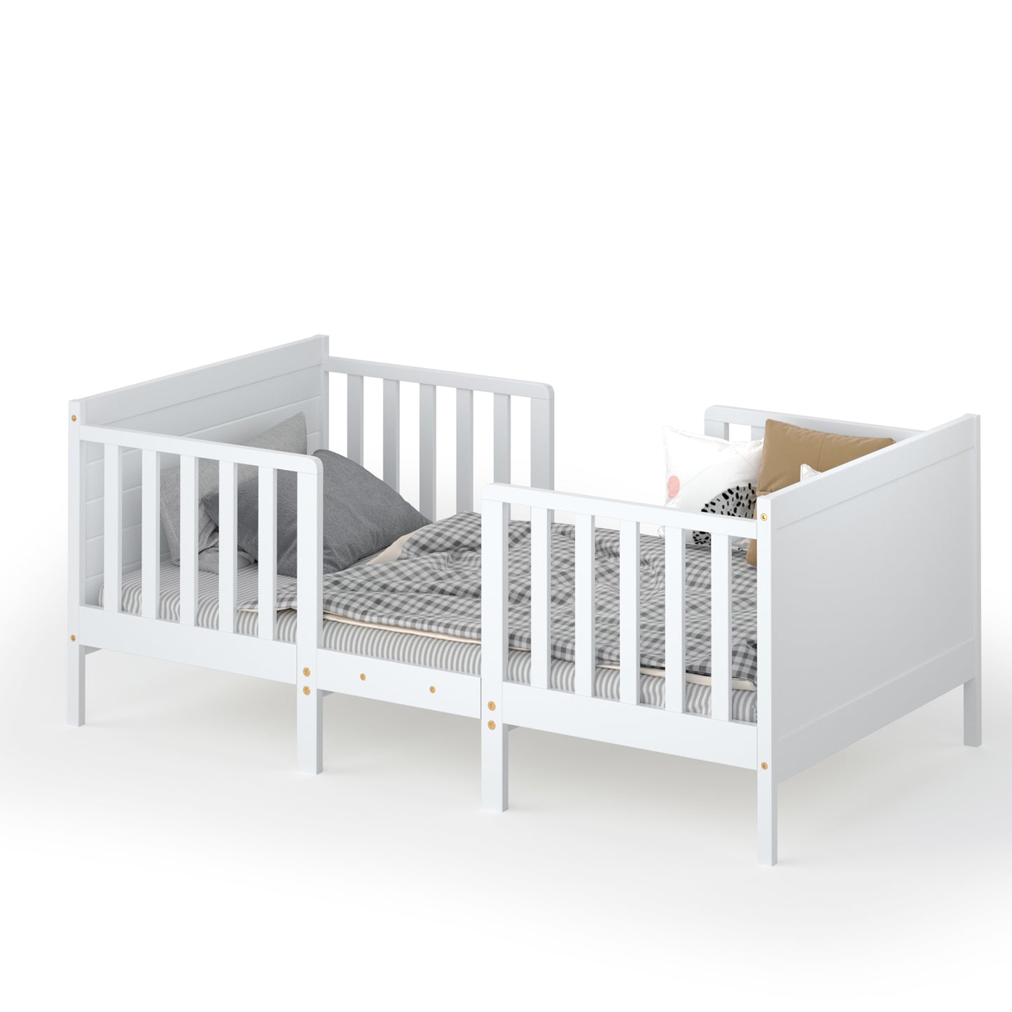 2-in-1 Convertible Kids Wooden Bedroom Furniture with Guardrails, White Toddler Beds at Gallery Canada