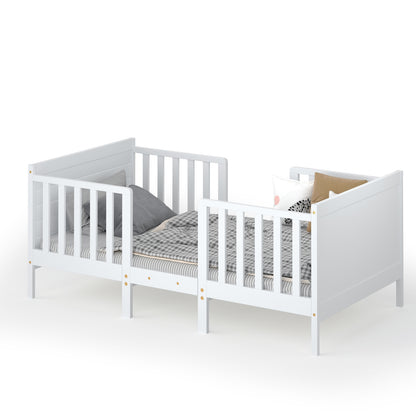 2-in-1 Convertible Kids Wooden Bedroom Furniture with Guardrails, White Toddler Beds at Gallery Canada