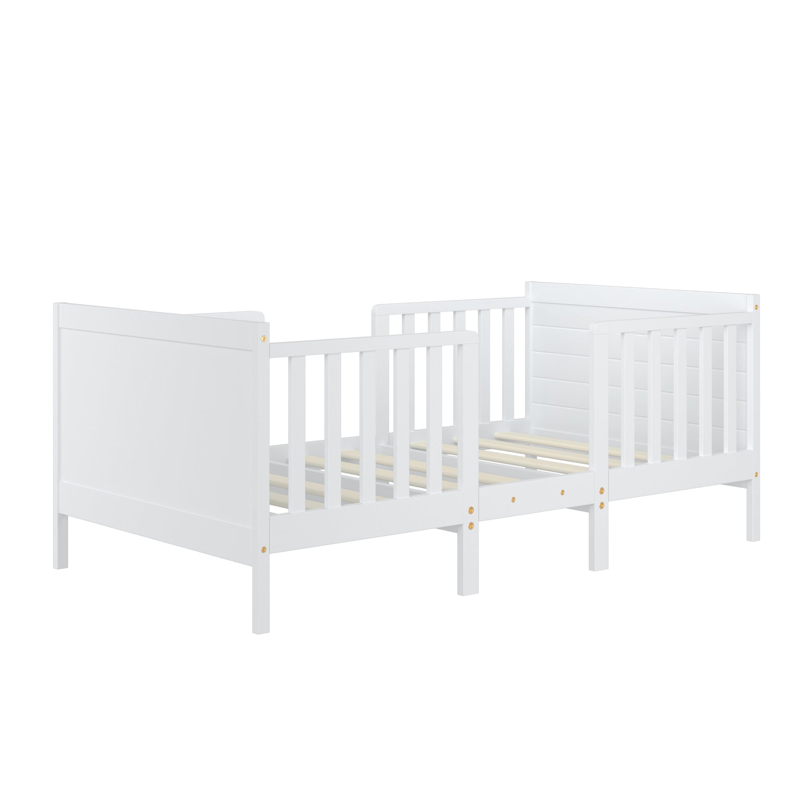 2-in-1 Convertible Kids Wooden Bedroom Furniture with Guardrails, White Toddler Beds at Gallery Canada